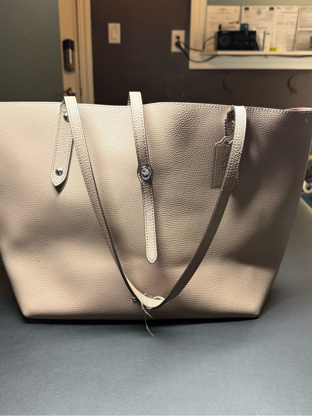 Coach Pebbled Leather Tote in Taupe